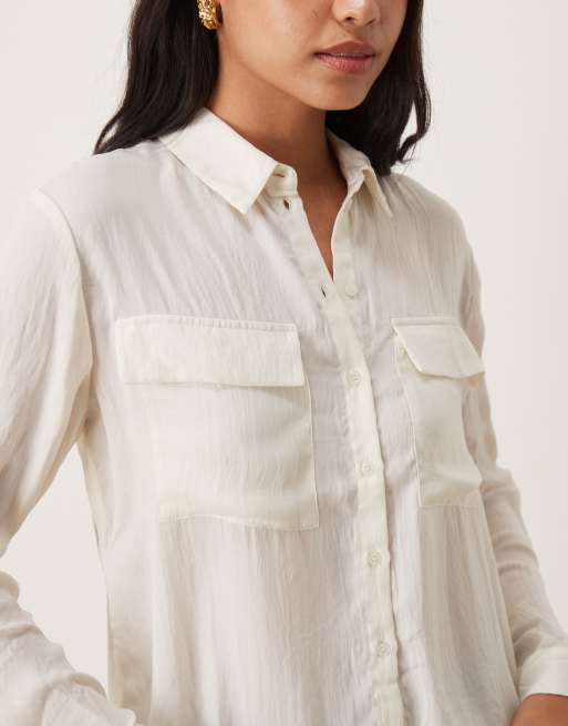 AWARE - Overhemd in utility-stijl met lange mouwen en opvouwbare manchetten in crème, 3 van 4