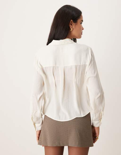 AWARE - Overhemd in utility-stijl met lange mouwen en opvouwbare manchetten in crème, 4 van 4