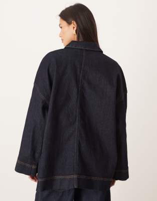 Aware Oversized Boxy Trucker Style Denim Jacket In Blue