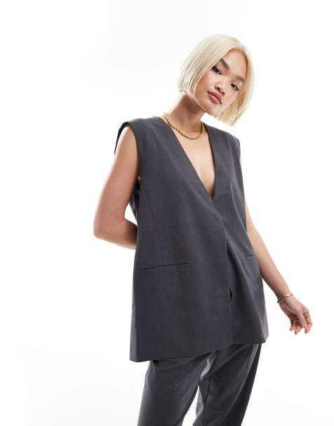 AWARE - Oversized elegant gilet in donkergrijs, deel van co-ord set - view 1