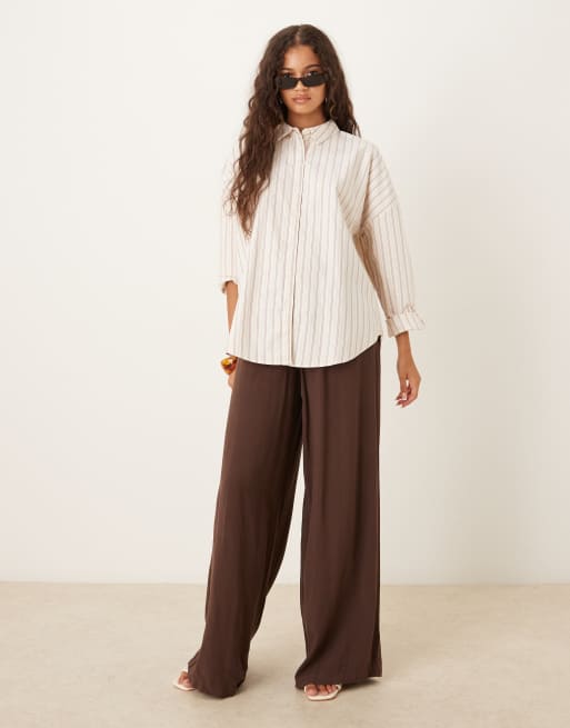 AWARE - Oversized oxford boyfriend overhemd met strepen in crème en bordeauxrood, 2 van 4