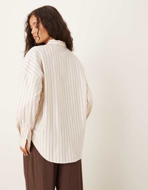 AWARE - Oversized oxford boyfriend overhemd met strepen in crème en bordeauxrood, 3 van 4