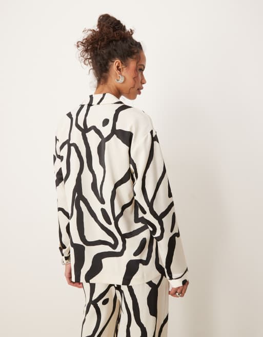 AWARE oversized satin shirt co-ord in mono print, 2 of 4
