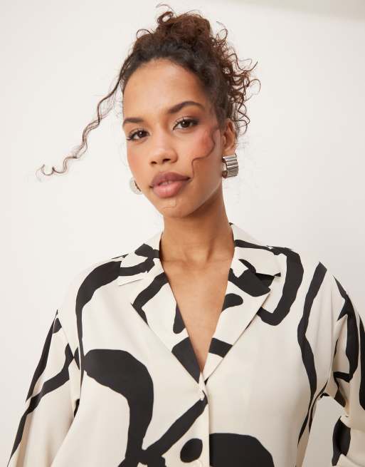 AWARE oversized satin shirt in mono print (part of a set), 4 of 4