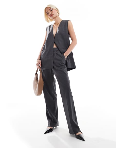 AWARE oversized tailored waiscoat and high waisted tailored pants set in dark grey - view 1