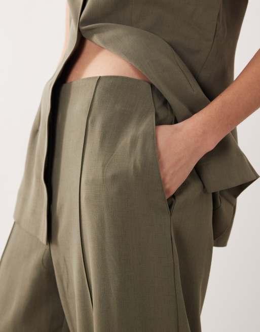 AWARE - Pantalon ample d'ensemble à pinces épurées sur le devant - Vert, 4 de 5