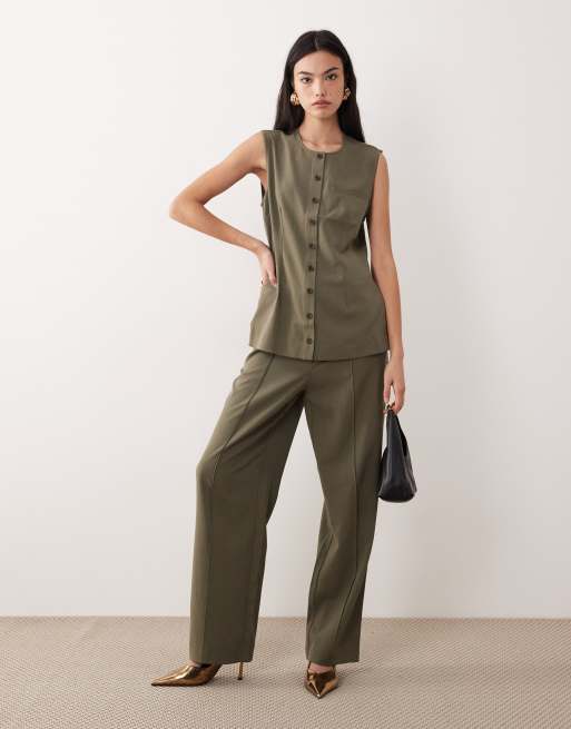 AWARE - Pantalon ample d'ensemble à pinces épurées sur le devant - Vert, 5 de 5