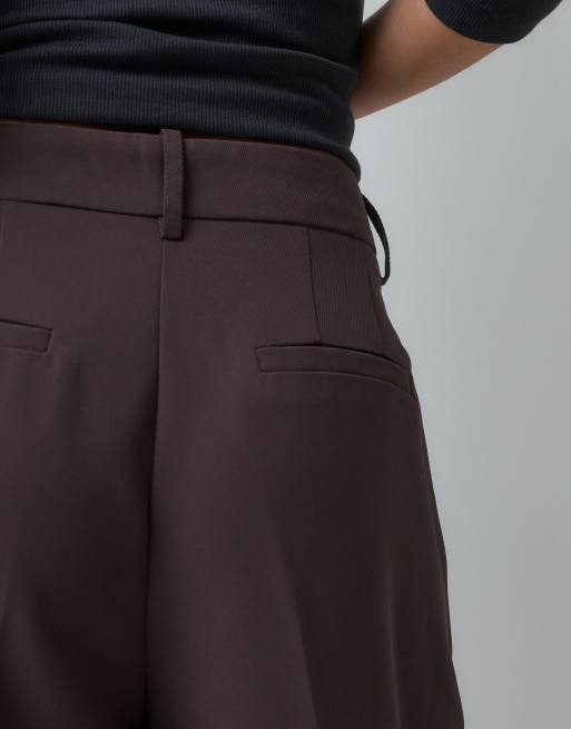 AWARE pantalon coordonné à taille haute, jambe large et plis, couleur prune chocolat, 3 de 5