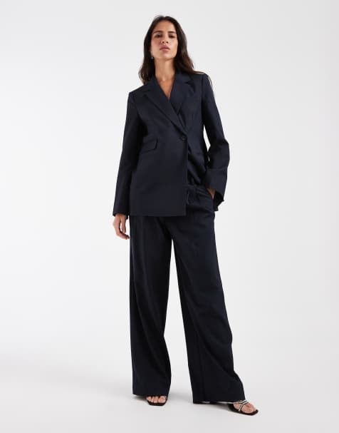 AWARE - pantalón de traje ancho con pliegues delanteros en azul marino, conjunto - view 1