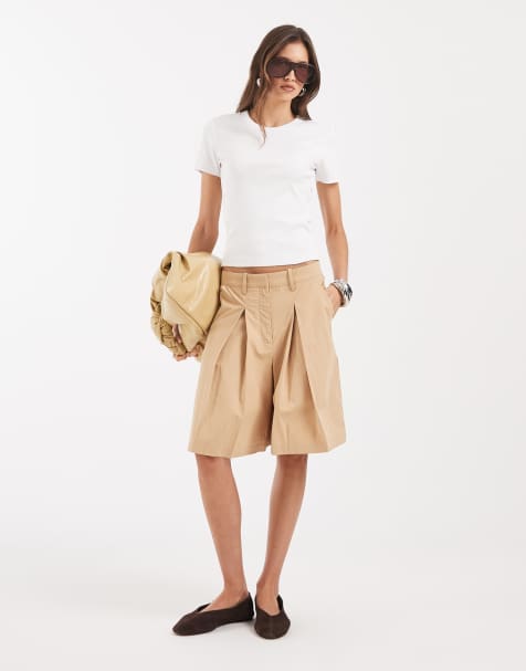 AWARE - Pantaloncini taglio lungo beige con pieghe profonde sul davanti - view 1