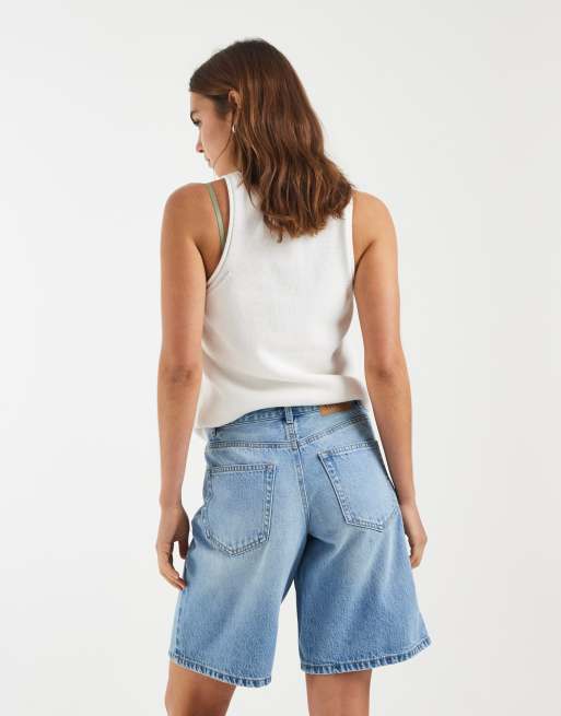 AWARE - Pantalones cortos vaqueros azul claro estilo bermudas de talle alto, 5 de 5