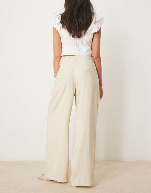 AWARE - Pantaloni color pietra a vita alta con pieghe sul davanti, 2 di 5