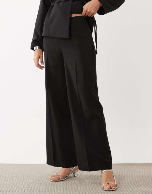 AWARE - Pantaloni sartoriali a vita alta e fondo ampio neri in coordinato, 3 di 5
