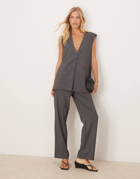 AWARE - Pantaloni sartoriali a vita alta grigio scuro in coordinato - view 1