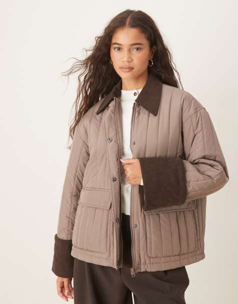 AWARE quilted barn jacket with contrast trims in brown