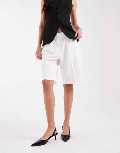 AWARE pleat front tailored shorts in white, 2 of 5