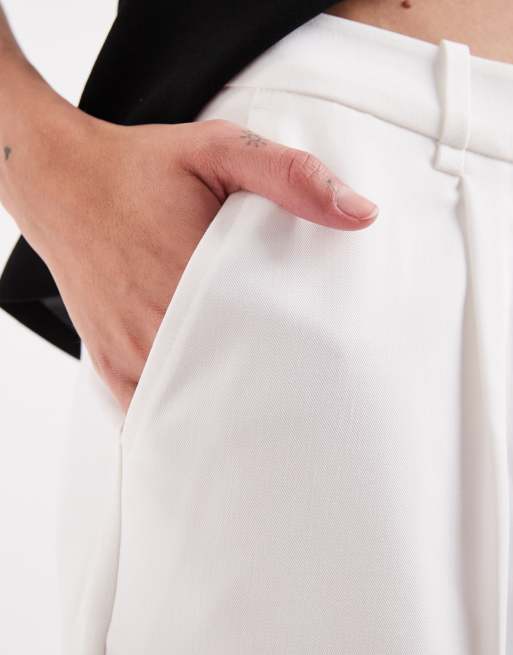 AWARE pleat front tailored shorts in white, 3 of 5
