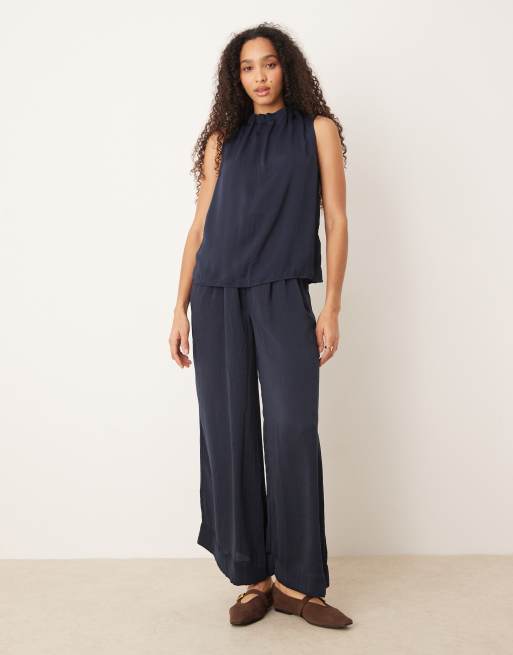 AWARE pleated high neck detail sleeveless top in navy - part of a set, 2 of 4