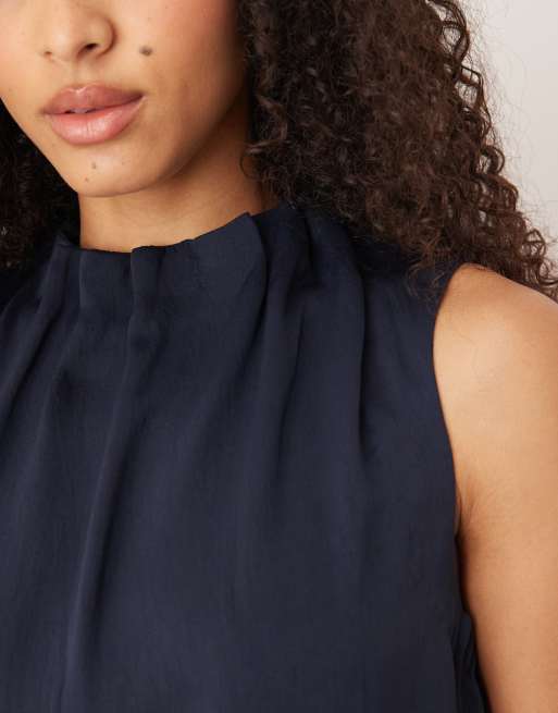 AWARE pleated high neck detail sleeveless top in navy - part of a set, 4 of 4