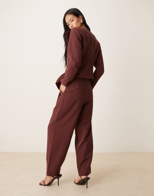 AWARE pleated wide leg trouser co-ord in port, 4 of 5