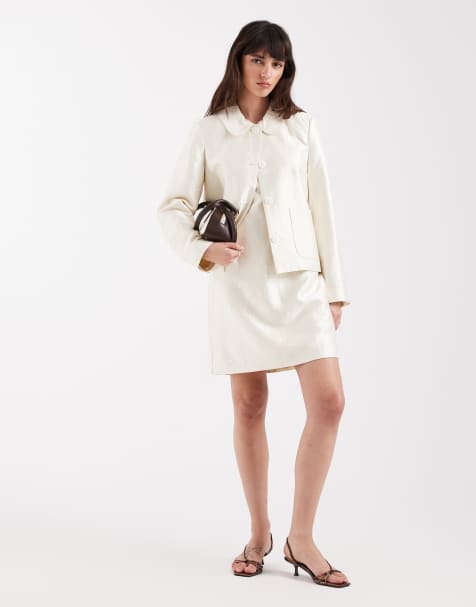 AWARE pocket front short jacket and scoop neck mini dress set in white shimmer - view 1