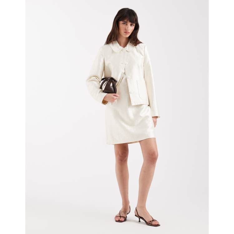 short white dress jacket Short Sleeve Jean Jacket - White