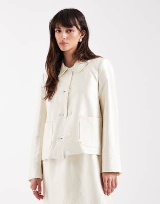 AWARE pocketed front short jacket in white shimmer - part of a set bone white