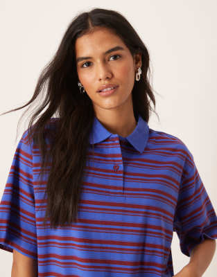 AWARE - Polo manches courtes à rayures - Bleu et bordeaux