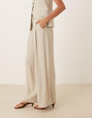 Aware Premium Mix & Match Pleat Front Super Wide Leg Tailored Pants In Neutral
