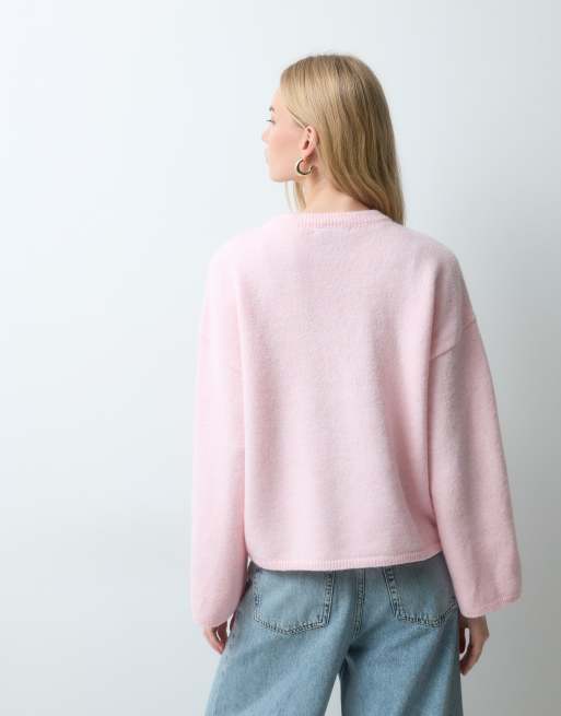 AWARE Premium oversized striktrøje med rund hals i pink med uld, 4 af 5