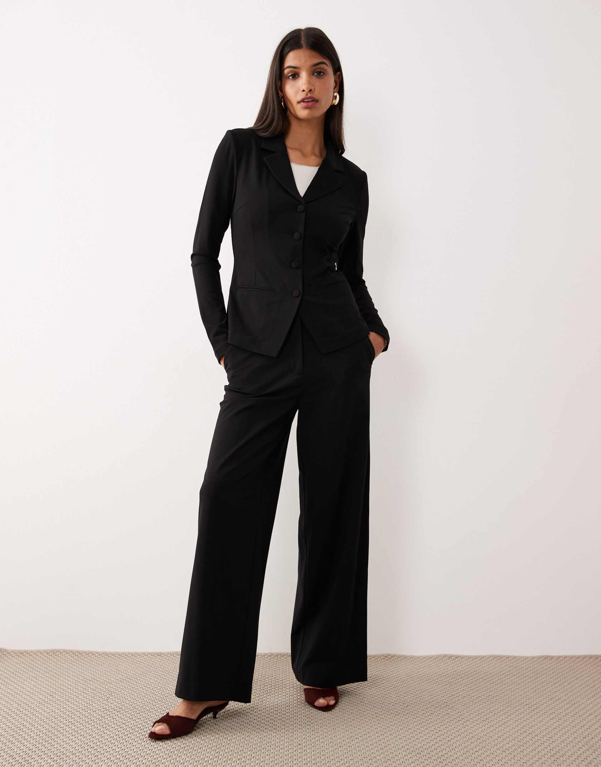 aware premium structured jersey tailored pants in black - part of a set