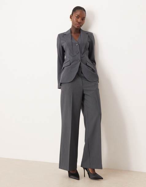 AWARE premium wide leg tailored pants in dark grey melange (Part of a set) - view 1