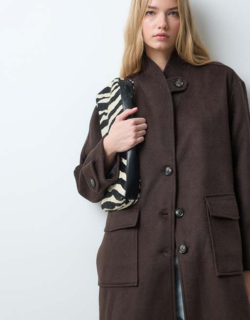 AWARE Premium wool blend tailored long coat in chocolate brown, 2 of 5