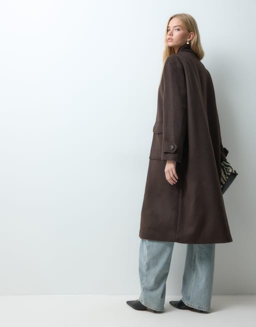 AWARE Premium wool blend tailored long coat in chocolate brown, 3 of 5