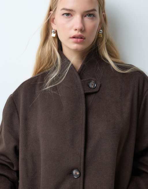 AWARE Premium wool blend tailored long coat in chocolate brown, 4 of 5