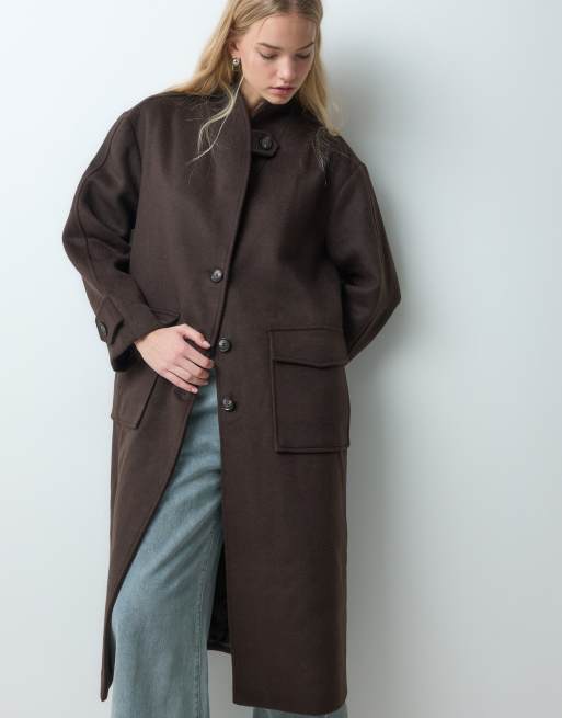 AWARE Premium wool blend tailored long coat in chocolate brown, 5 of 5
