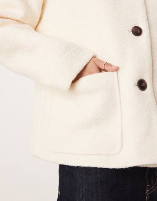 Aware Premium Wool Mix Textured Button Front Cropped Jacket In Multi