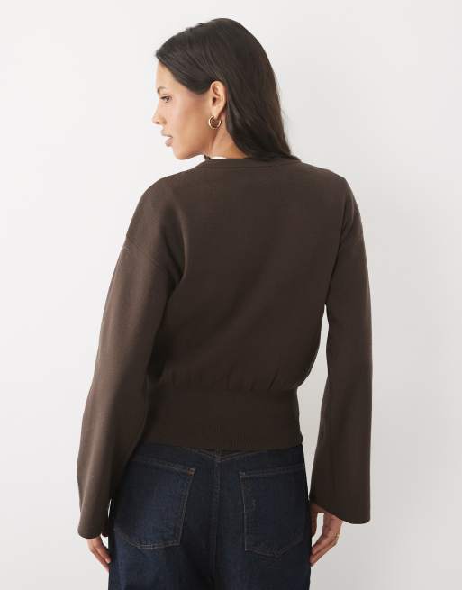 AWARE pull en maille coupe carrée à manches larges marron chocolat, 4 de 4