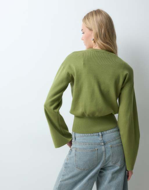AWARE pull en maille coupe carrée à manches larges vert, 4 de 5