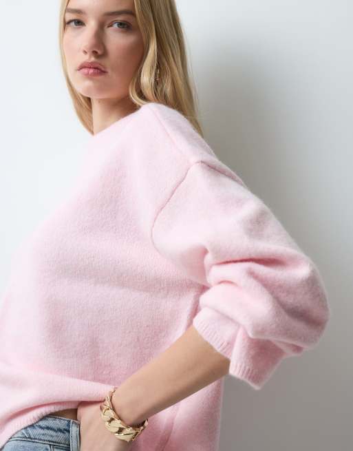 AWARE pull oversize en maille à col rond en laine, rose, 5 de 5