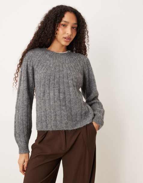 AWARE – Pullover aus breitem Grobstrick in meliertem Grau mit haariger Struktur - view 1