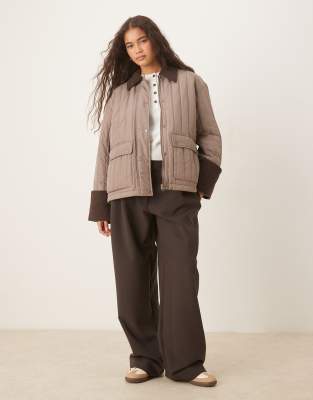 Aware Quilted Barn Jacket With Contrast Trim In Neutral