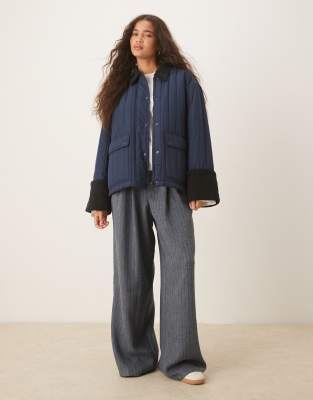 Aware Quilted Barn Jacket With Contrast Trim In Blue