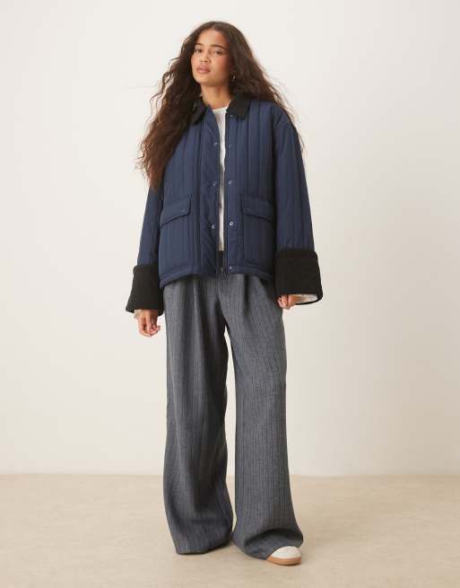 AWARE quilted barn jacket with contrast trim in navy, 2 of 4