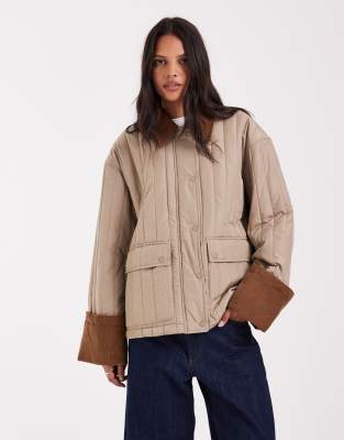 Aware Quilted Barn Jacket With Contrast Trims In Neutral