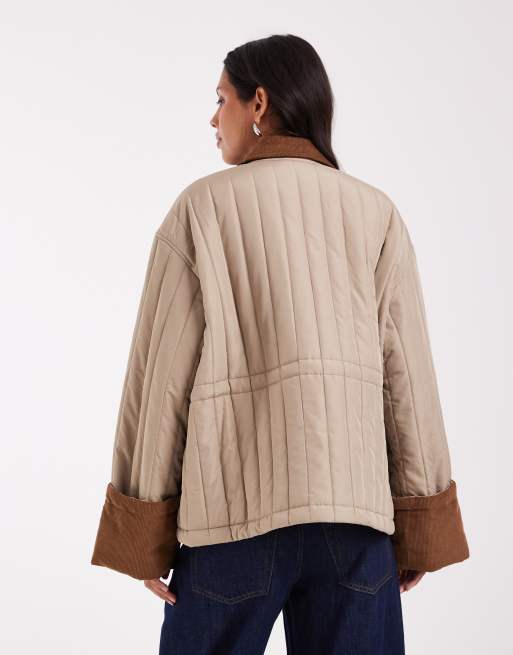 AWARE quilted barn jacket with contrast trims in beige, 4 of 4