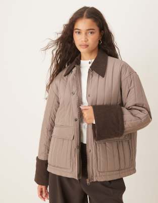 AWARE quilted barn jacket with contrast trims in brown