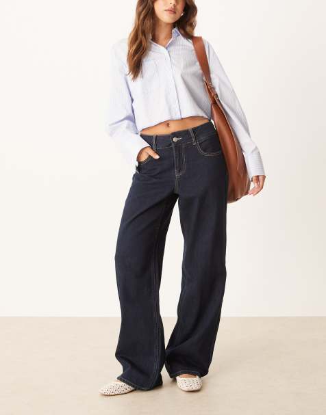AWARE Rena mid rise wide leg jeans in dark blue rinse