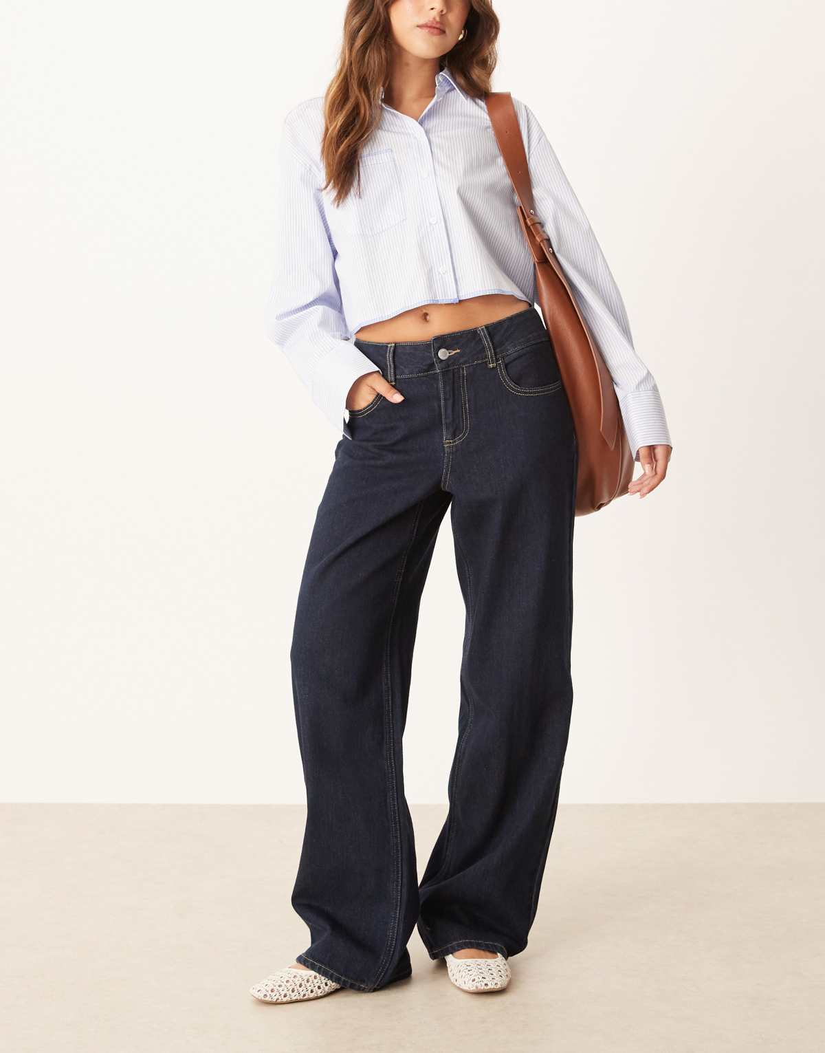 AWARE Rena mid rise wide leg jeans in dark blue rinse