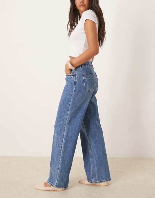 AWARE Rena mid rise wide leg jeans in medium blue wash